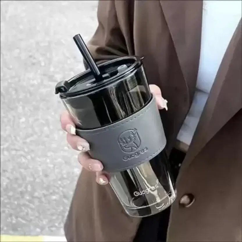 Flopper™ - Glass Sipper with Leather Grip